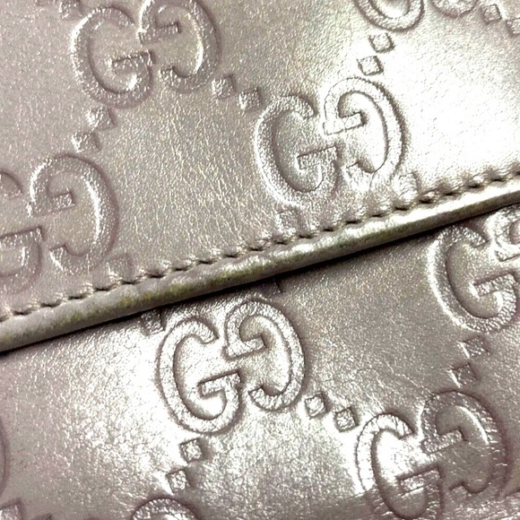 GUCCI VINTAGE HORSE BIT HEART CHARM GUCCISSIMA LEATHER LONG WALLET GRAY/LAVENDER - Picture 5 of 14
